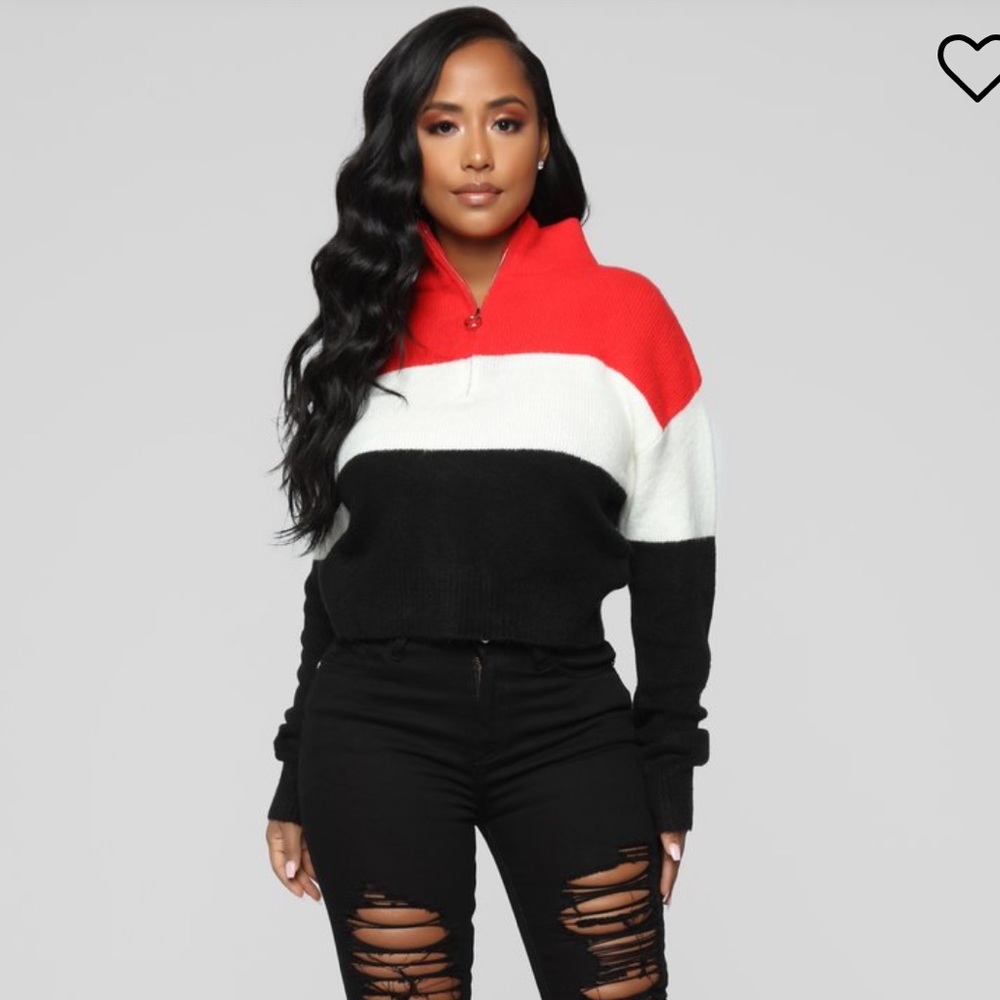 Fashion Nova Colorblock Trippin' Sweater Red/Combo